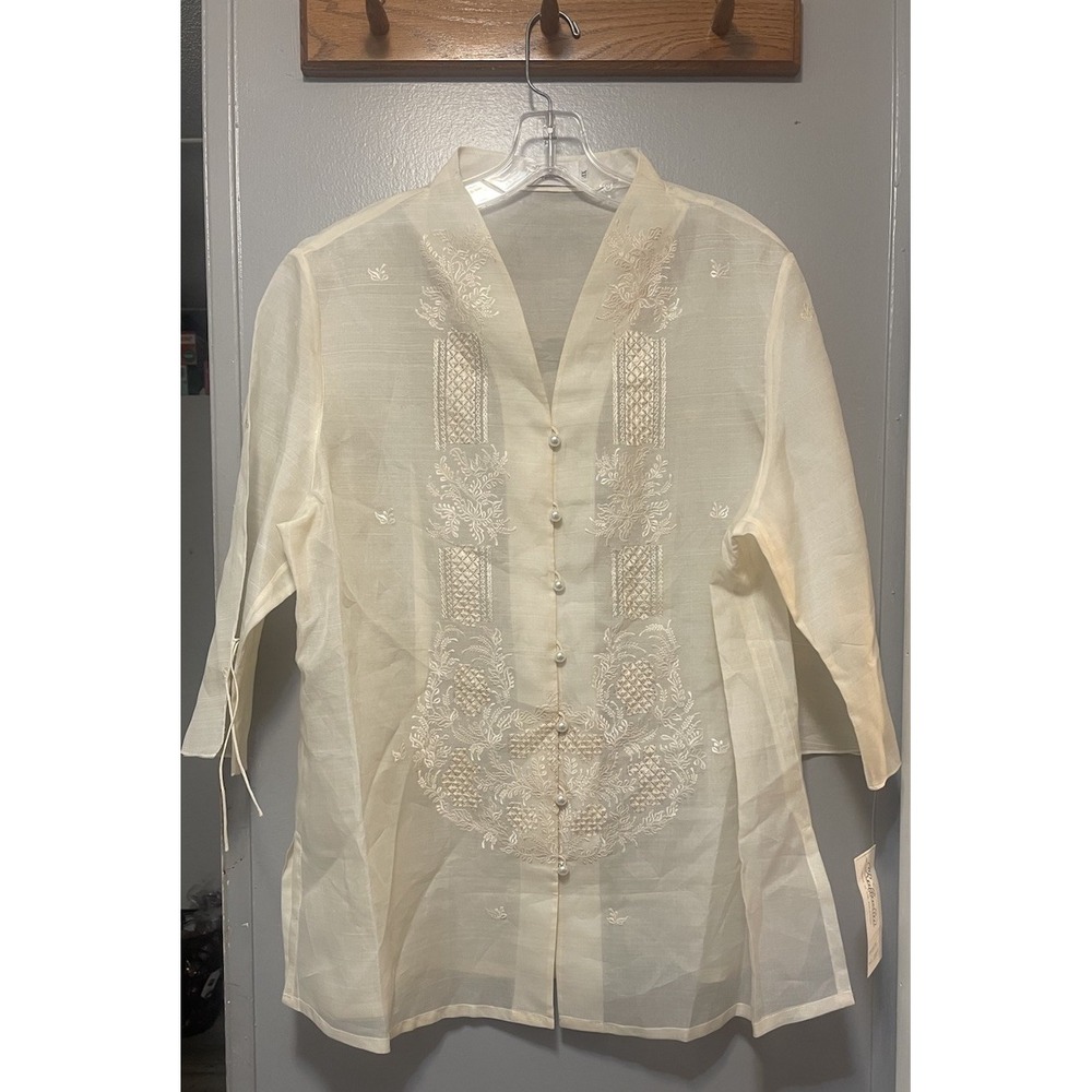 Rafaella Philippine Barong Tagalog Shear Ivory Size 4X Intricate Embroidery NWT